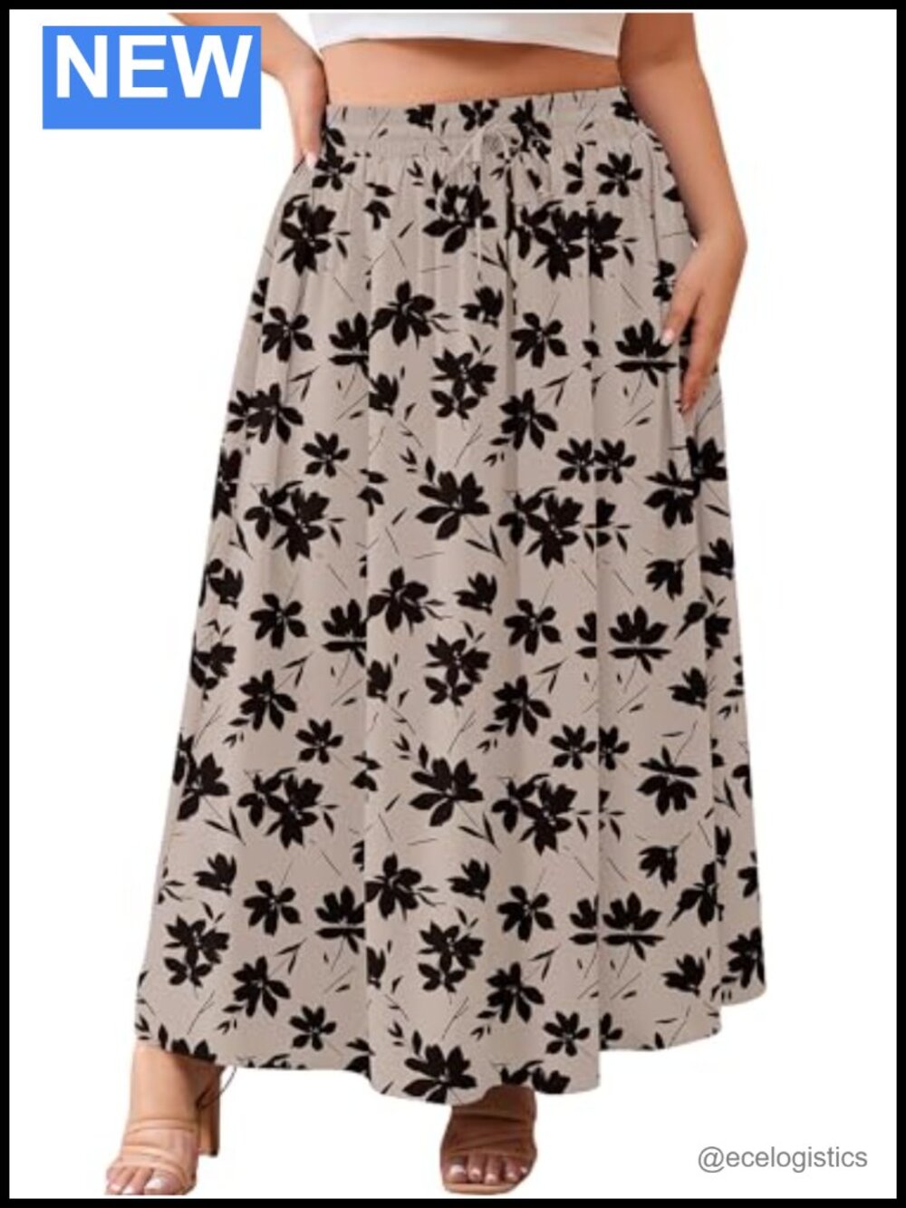 Plus Size Maxi Skirt High Waisted Flowy A-Line Summer Vacation